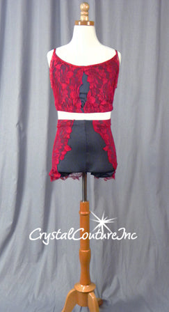 Custom Charcoal Gray & Red Bra Top & Booty Shorts