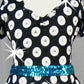 Black and White Polka Dotted Dress with Blue Accents - Swarovski Rhinestones