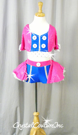 Hot Pink and Royal Blue Two-Piece with White Accents - Rhinestones