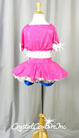 Hot Pink and Royal Blue Two-Piece with White Accents - Rhinestones