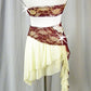 Ivory Asymmetrical Dress with Briefs and Burgundy Lace - Swarovski Rhinestones