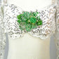 White Floral Lace Bra-Top and Trunk/Skirt with Green Accents - Swarovski Rhinestones