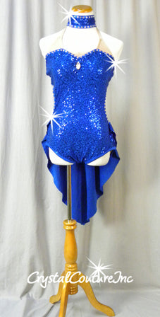 Royal Blue Zsa Zsa Leotard with Half Skirt - Swarovski Rhinestones