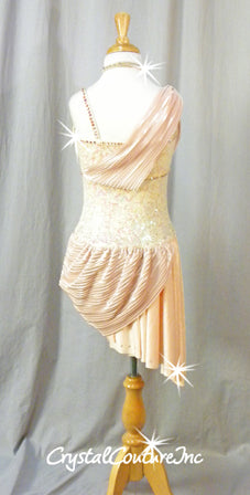 Ivory & Light Pink Dress with Attached Booty Shorts - Swarovski Rhinestones