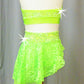 Neon Green Floral Lace Halter Top and Skirt/Booty Short - Swarovski Rhinestones