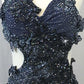 Navy Blue Floral Lace Cut-Away Leotard with Fringe Skirt - Swarovski Rhinestones
