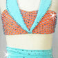 Lt Turquoise & Orange Connected Top & Trunk with Fringe - Swarovski Rhinestones