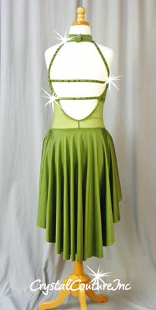 Olive Leotard with Attached Half Skirt - Swarovski Rhinestones