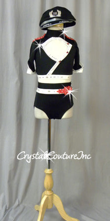 Custom Black/White/Red Crop Top & Briefs - Swarovski Rhinestones