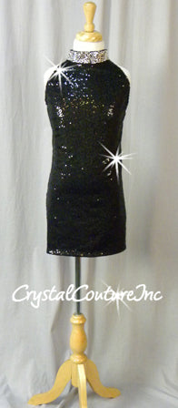 Custom Black Zsa Zsa Sequin A-Line Dress - Swarovski Rhinestones