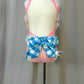 Custom Pink/White Striped Leotard with Blue/White Checkered Bows - Swarovski Rhinestones