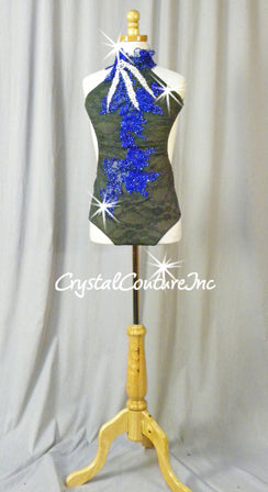 Custom Gray Floral Lace Mock-Neck Leotard - Appliques & Swarovski Rhinestones