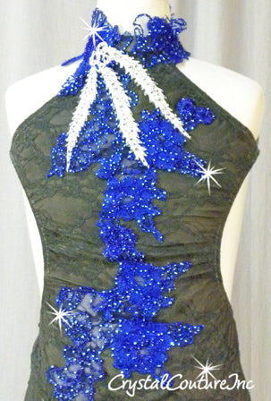 Custom Gray Floral Lace Mock-Neck Leotard - Appliques & Swarovski Rhinestones