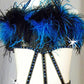 Black Pleather Connected 2 Pc Top and Trunk with Feathers - Swarovski Rhinestones