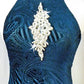 Green/Blue Velour Leotard with Rhinestone Applique