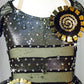 Custom Black/Silver Shimmery Leotard with Sheer Ruffle Skirt - Swarovski Rhinestones