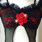 Black Floral Lace with Red Lining and Attached Half Skirt - Swarovksi Rhinestones
