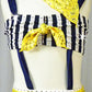 Navy Blue and White Stripe Connected 2 Piece Top & Brief with Yellow Bandanas - Rhinestones