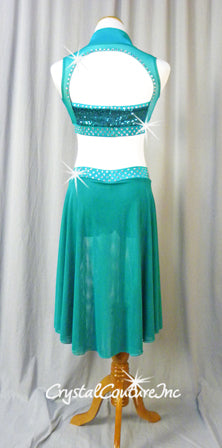 Emerald Green Zsa Zsa Sequin Top & Brief/Sheer Mesh Skirt - Swarovski Rhinestones