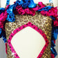 Leopard Print Biketard with Pink/Blue Ruffle Detailing - Rhinestones