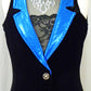 Black Velour Leotard Sheer Mesh Inset/Blue Collar with Back Skirt/Tails