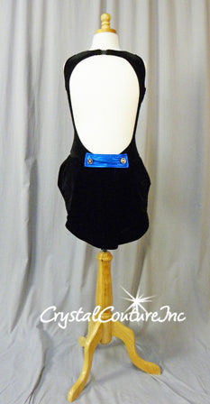 Black Velour Leotard Sheer Mesh Inset/Blue Collar with Back Skirt/Tails