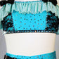 Custom Lt Turquoise and Black Lace Halter Bra-Top and Ruffled Booty Shorts - Swarovski Rhinestones