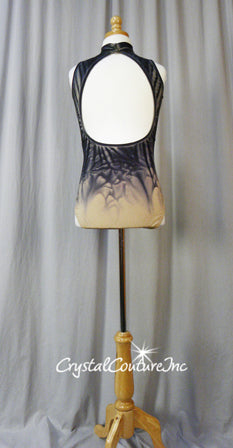 Gray/Nude Marble Leotard with High Neck and Open Back