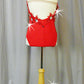 Red Mock Neck Leotard with Embroidered Appliques - Swarovski Sew-On Stones