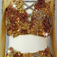 Custom Nude, Copper & Gold Long Sleeve & Booty Shorts/Chiffon Skirt - Swarovski Rhinestones