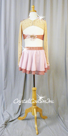 Dusty Pink, Lt Pink ad Nude Top and Trunks/Back Skirt with Embroidered Appliques - Rhinestones