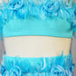 Lt Turquoise Blue 2 Piece Top and High -Waist Booty Shorts with Sheer Back Skirt