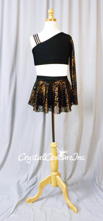 Black/Gold/Bronze Cheetah Print 2 Piece Crop Top and Booty Shorts/Skirt