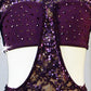 Purple Floral Sequin Lace Connected Long Sleeve Top and Trunks - Swarovski Rhinestones