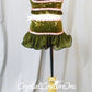 Olive Green 2 Piece Top and skirt/Brief with Lt Pink Trim - Swarovski Rhinestones