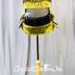 Black Sheer Mesh/Lycra Leotard with Yellow and Black Dangling Fringe and Feathers - Swarovski Rhinestones