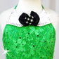 Tuxedo Inspired Kelly Green Lace Leotard with Feather & Chiffon Bustle - Swarovski Rhinestones