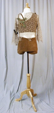 Brown Crop Top & Booty Shorts with Open Netting Shirt & Appliques