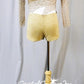 Nude/Gold Top & Booty Shorts with Open Netting Shirt & Appliques
