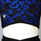 Cobalt Blue Crop Top & Trunks with Black Lace Overlay - Swarovski Rhinestones