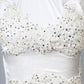 White Leotard with Ivory/White Lace Appliques and Lt Blue Bow - Swarovski Rhinestones