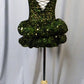 Neon Green Zsa Zsa Sequin and Black Velour Bike-a-Tard with Lace Skirt - Rhinestones