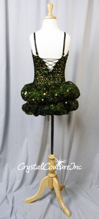 Neon Green Zsa Zsa Sequin and Black Velour Bike-a-Tard with Lace Skirt - Rhinestones