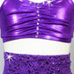 Shimmery Purple Bra-Top & Black/Purple Lace Booty Shorts - Rhinestones