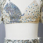 Lt Blue/Nude Lace Bra Top and Shrug with Mesh Skirt/Booty Shorts - Rhinestones