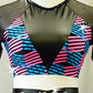 Teal Blue and Pink  Top/Trunks with Sheer Mesh & Pleather Rhinestones