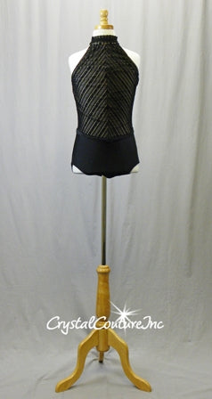 Black Textured Lace & Lycra Leotard with Nude Lining