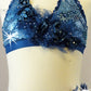 Teal Blue floral Lace 2-Piece Halter Top and Trunks with Floral Appliques - Swarovski Rhinestones