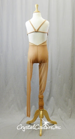 Custom Nude Mesh Body Suit with Lycra Crop Top and Trunks