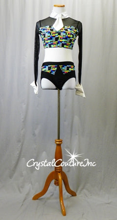 Black/Multi-Color L/S Top and Trunks with White Tie and French Cuffs
